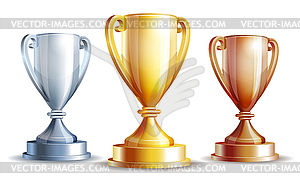 Gold, silver and bronze winners cup - color vector clipart