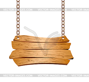 Wooden sign suspended on chains - vector clip art