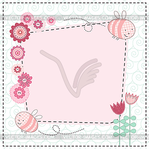 Lovely flowers and cute bees - vector clip art