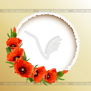 Red poppies floral round frame - vector clipart / vector image
