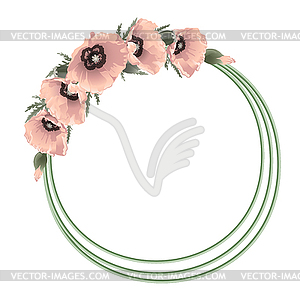 Pink poppies floral round frame - vector image