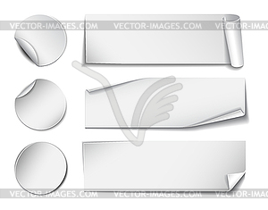 Set of white rectangular and round paper stickers - vector clip art