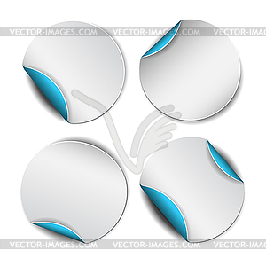 Set of white round stickers with blue backside - vector image