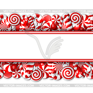 Sweet banner with red and white candies - vector clip art