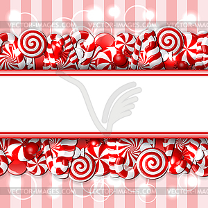 Sweet banner with red and white candies - vector clipart