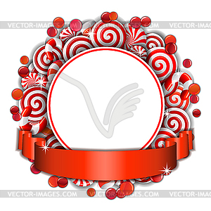 Frame with red and white candies - vector image