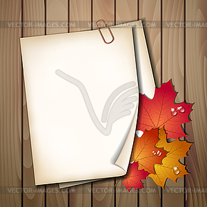 Paper sheet with autumn leaves - vector clipart