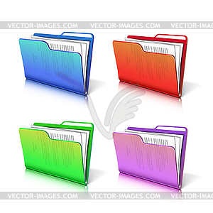 Набор красочных прозрачной папке с бумагами - векторное изображение клипарта