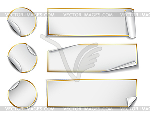 Set of white rectangular and round paper stickers - vector clipart