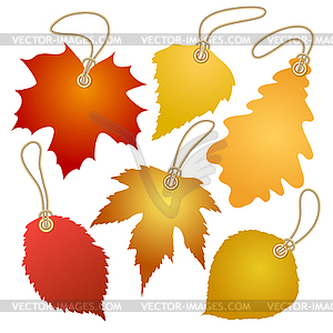 Hanging tags with autumn leaves - royalty-free vector clipart