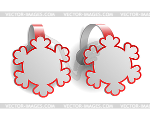 Red advertising wobblers shaped like snowflakes - vector image