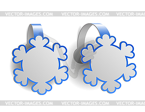 Blue advertising wobblers shaped like snowflakes - vector clip art