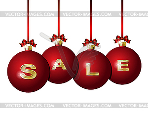 Red Christmas balls with golden word Sale - vector image