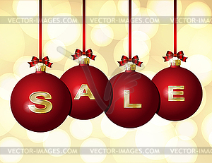 Red Christmas balls with golden word Sale - vector clipart