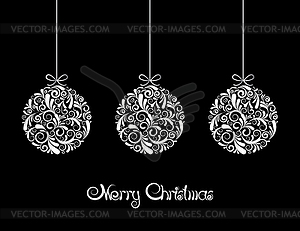 Three White Christmas balls - vector clip art