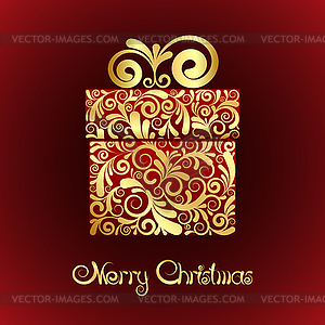 Gift box with gold ornament - stock vector clipart