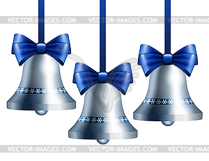 Silver bells with blue ribbon - vector EPS clipart