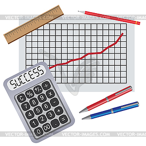 Calculator with writing success near chart with - vector clip art