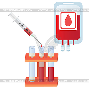 Syringe with blood, tubes and bag with blood - vector clipart