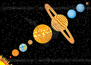 Planets standing in line - vector clipart