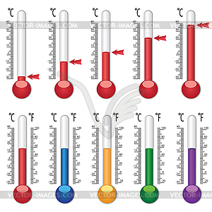 Набор цветных термометров - изображение в векторном формате