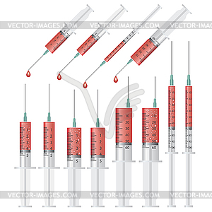 Syringes with blood - vector image