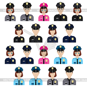 Set of policemen icons - vector image