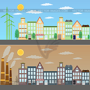 View of green city and pollution - vector image