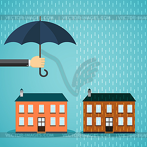 Hand with umbrella protecting house - vector clipart