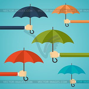 Hand of man holding an umbrella - vector image