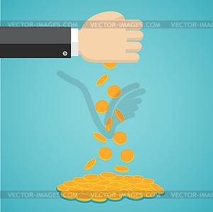 Falling gold coins of hand - vector image