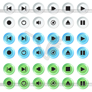 Белые, синие и зеленые кнопки навигации установите - векторная графика