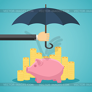 Hand holding umbrella to protect money - vector image