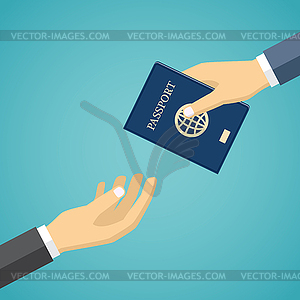 Businessman Receiving Passport - vector clipart