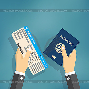 Boarding Pass and Passport in hands - vector image