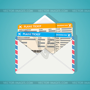 Two plane tickets in envelop - stock vector clipart