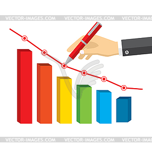 Hand wirh red pen drawing negative growth - vector image