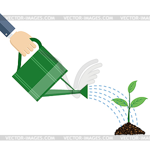 Hand holding watering can watering plant - vector image