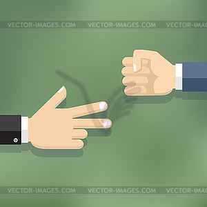Hands playing paper rock scissors - vector clip art