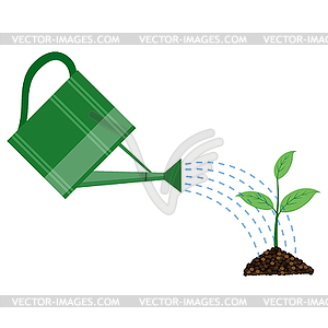 Young plant with watering can - vector image