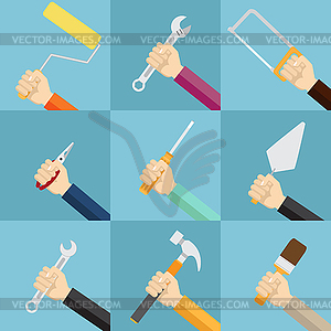 Set of hands holding tools - vector EPS clipart