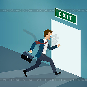 Businessman runs to exit door - vector clip art