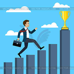 Businessman running to trophy - vector clip art