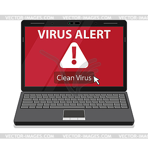 Laptop and virus alert message on screen - vector clipart