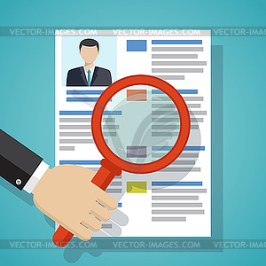 View Resume with magnifying glass - vector clipart