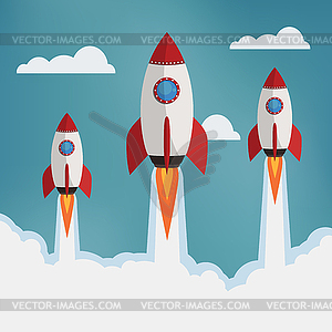 Three rockets in clouds - vector clipart / vector image