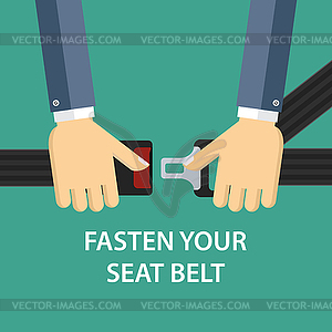 Hands locking seat belt - vector clipart