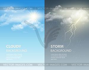 Гром и молнии, солнце и облака. Погода - изображение в векторном виде
