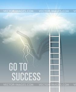 Cloud stair, way to success in blue sky - vector clipart