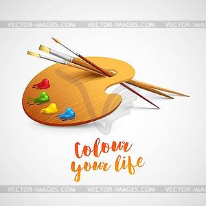 Art palette with paint brush and pencil tools for - vector clipart